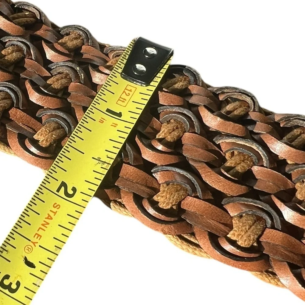 Ann Taylor Loft Genuine Leather Braided Woven Wide Belt Boho Casual